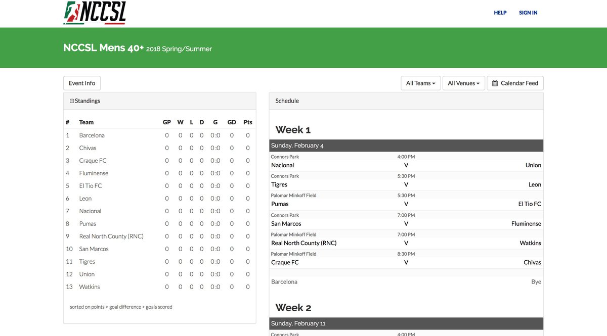 League Schedule