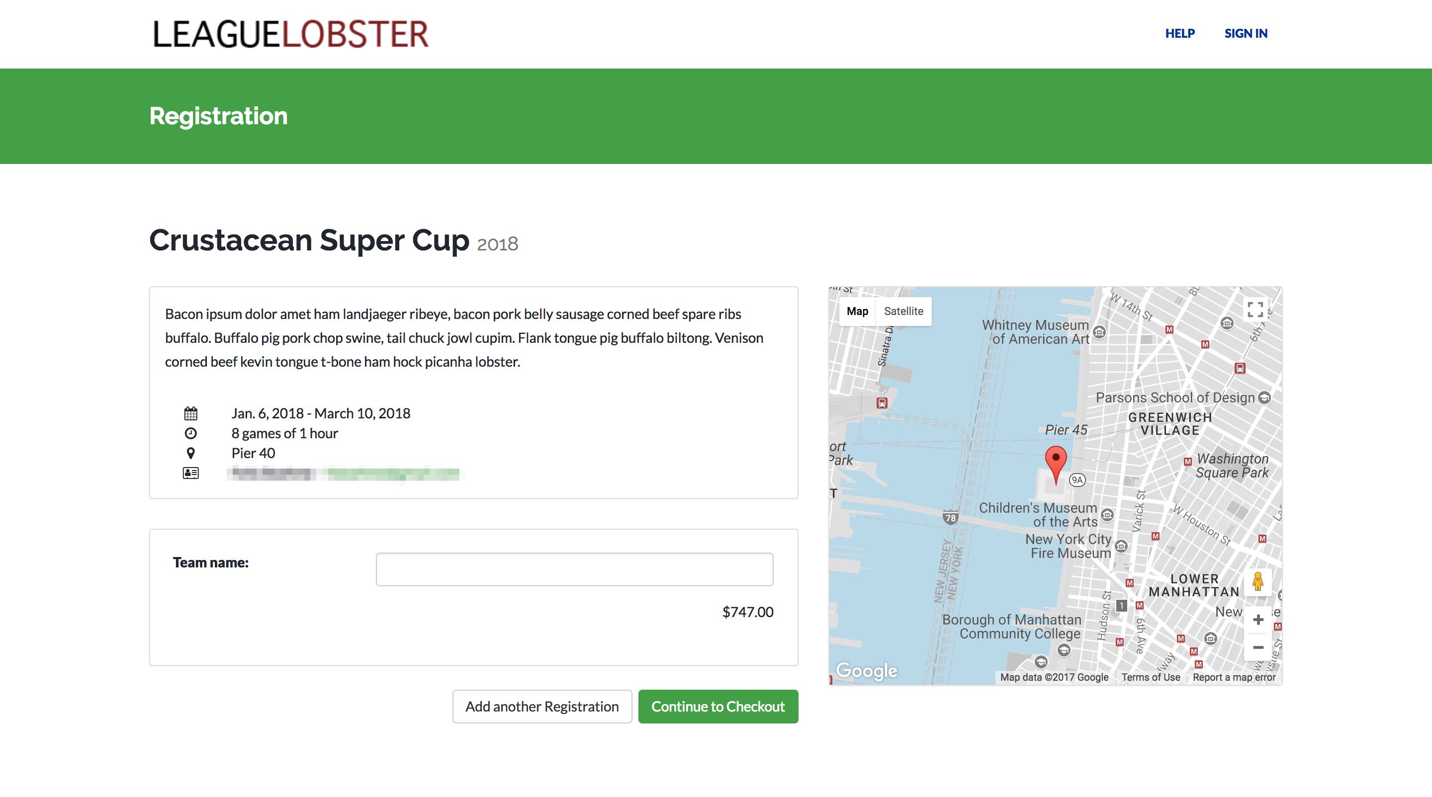 Sports League Registration