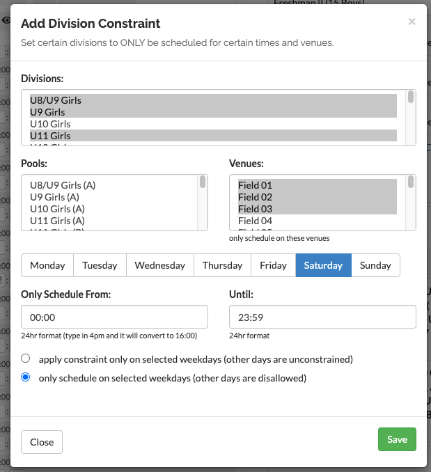 scheduling constraints options
