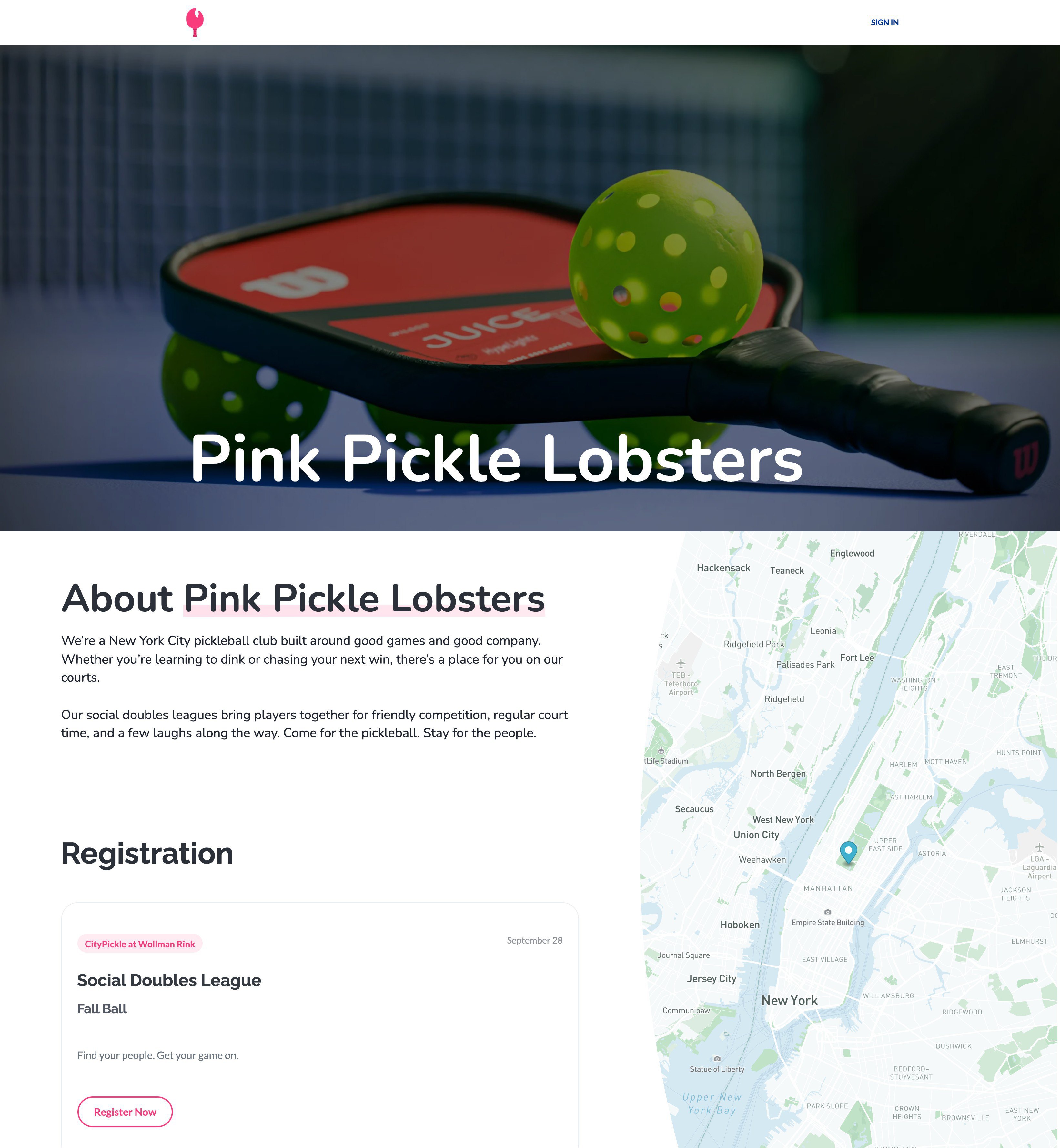 Example club homepage