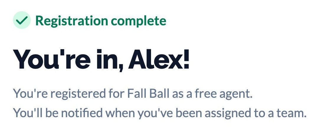Example registration confirmation