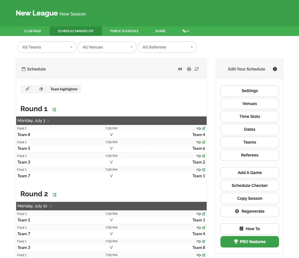 Generate your league schedule in 10 seconds